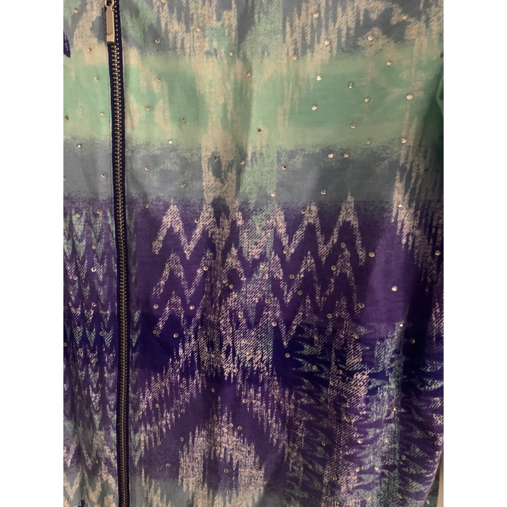 Weekends by Chicos Ikat Aztec Print rhinestone zip up lightweight jacket 0 XS/Sm - Picture 4 of 5